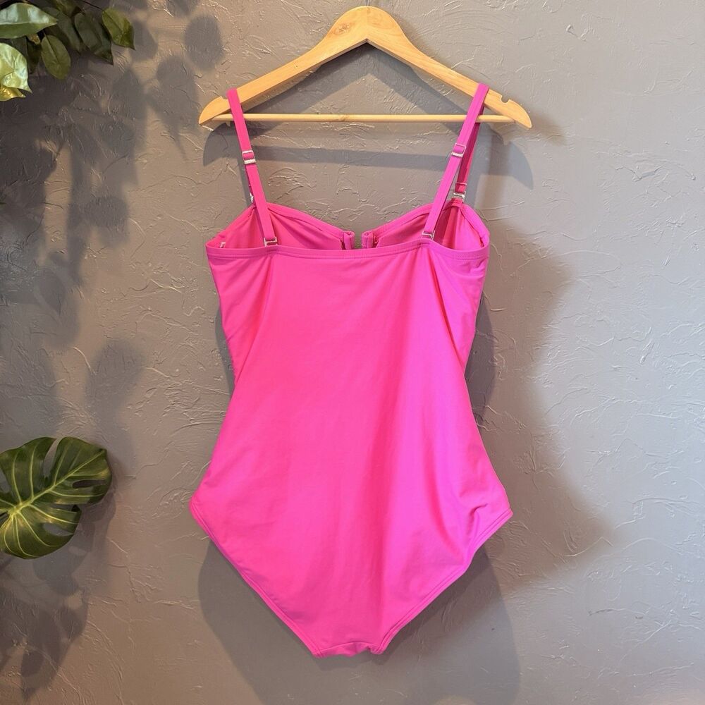 DKNY Hot Pink Ruched One Piece Swimsuit XL Barbiecore Resortwear Tummy Control - Picture 3 of 8